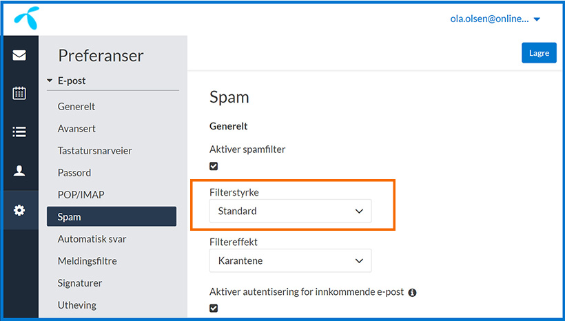 Online e-post Filterstyrke Spam